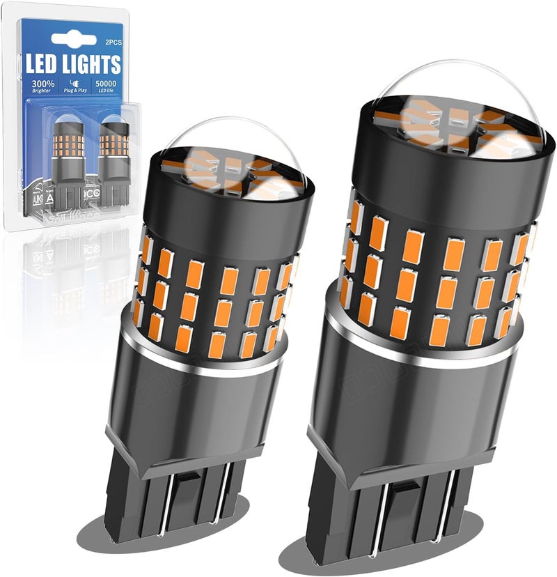 AUIMSOCO 7443 LED Amber Yellow Front Turn Signal Bulbs for Jeep Grand Cherokee 2011-2012-2013-2014-2015-2016-2018-2019-2020, 300% Brighter 4000LM, 7440 7441 7444 T20 W21W Replacement, Plug and Play, Pack of 2 - Image 1